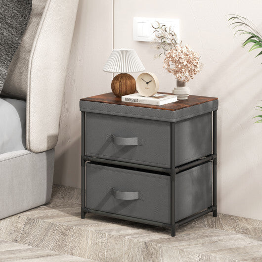2-Drawer Nightstand with Removable Fabric Bins and Pull Handles Set of 2-Black W2B