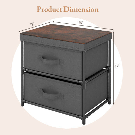 2-Drawer Nightstand with Removable Fabric Bins and Pull Handles Set of 2-Black W2B