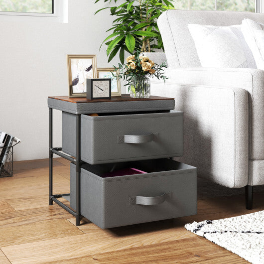 2-Drawer Nightstand with Removable Fabric Bins and Pull Handles Set of 2-Black W2B