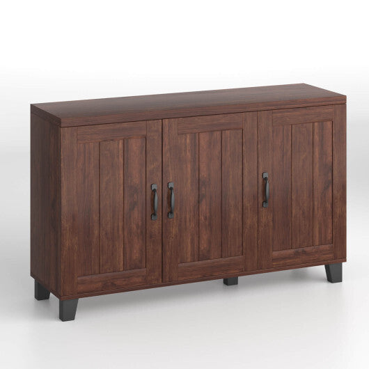 3-Door Buffet Sideboard with Adjustable Shelves and Anti-Tipping Kits-Brown