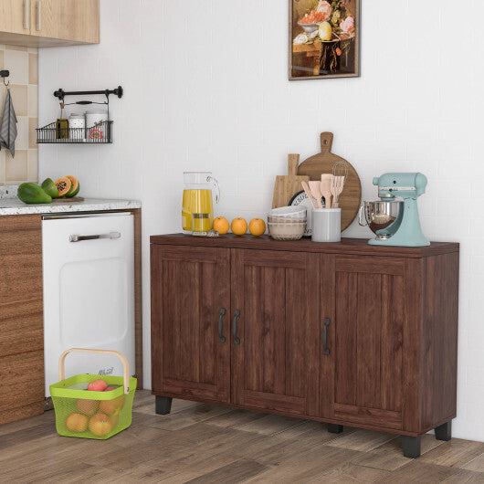 3-Door Buffet Sideboard with Adjustable Shelves and Anti-Tipping Kits-Brown
