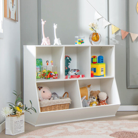 5-Cube Wooden Kids Toy Storage Organizer with Anti-Tipping Kits-Natural