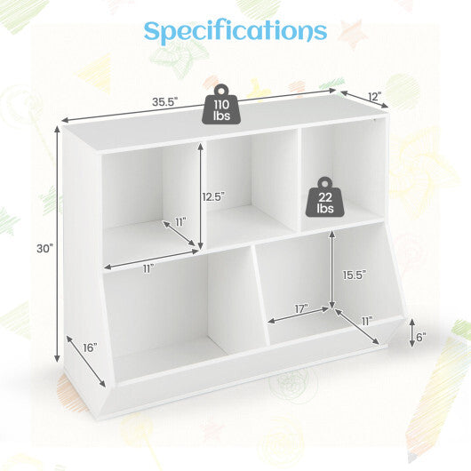 5-Cube Wooden Kids Toy Storage Organizer with Anti-Tipping Kits-Natural