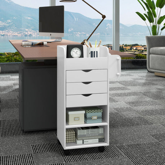 Utility Trolley with Open Shelves and 3 Drawers-White W2B