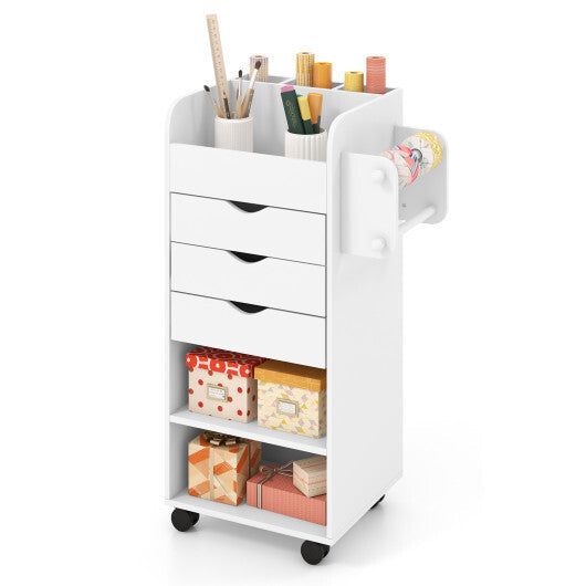 Utility Trolley with Open Shelves and 3 Drawers-White W2B