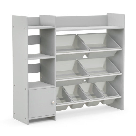 4-Tier Kids Bookshelf and Toy Storage Rack with 8 Toy Organizer Bins-Grey - Color: Gray W2B