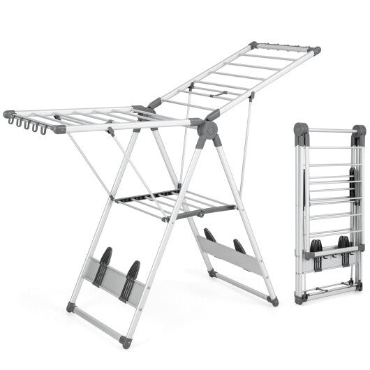 2-Layer Folding Clothes Drying Rack with 5-Level Adjustable Height W2B