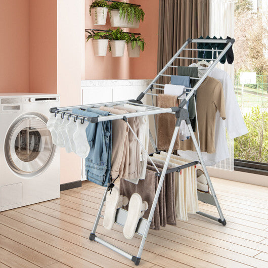 2-Layer Folding Clothes Drying Rack with 5-Level Adjustable Height W2B