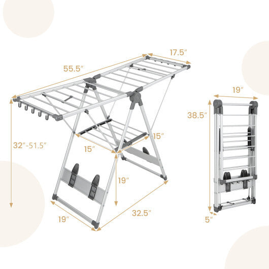 2-Layer Folding Clothes Drying Rack with 5-Level Adjustable Height W2B