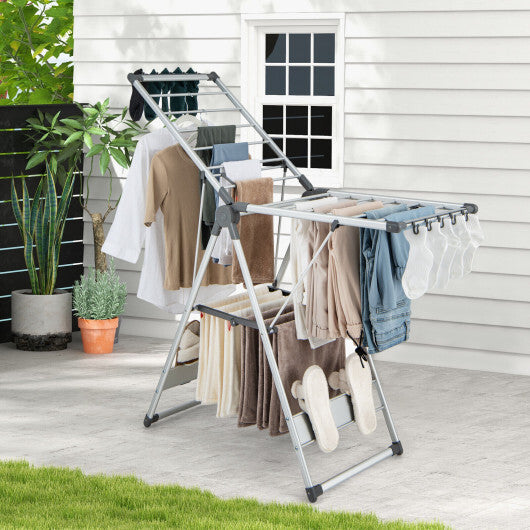 2-Layer Folding Clothes Drying Rack with 5-Level Adjustable Height W2B