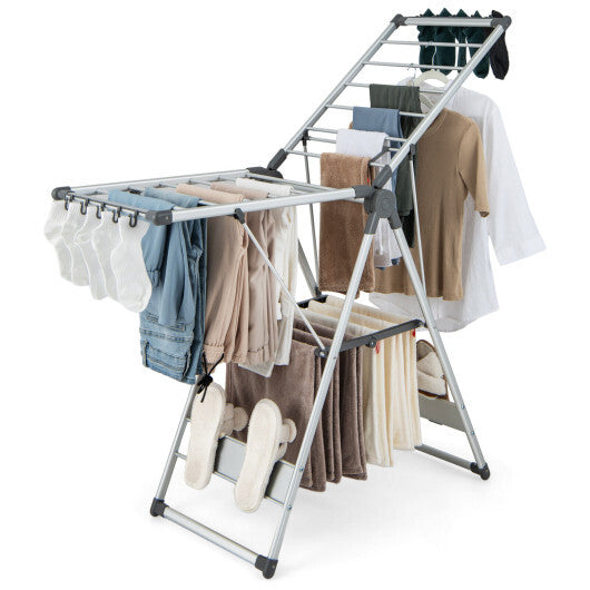 2-Layer Folding Clothes Drying Rack with 5-Level Adjustable Height W2B
