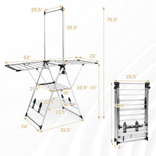 Clothes Drying Rack with 6-Level Adjustable Height W2B