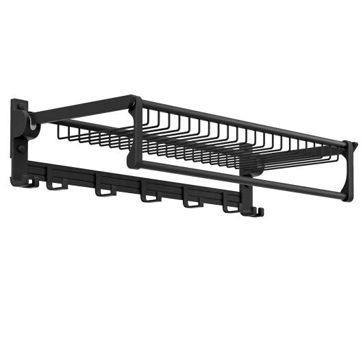 Wall Mounted Towel Shelf with Adjustable Towel Bar and Movable Hooks No Assembly Required W2B