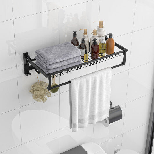 Wall Mounted Towel Shelf with Adjustable Towel Bar and Movable Hooks No Assembly Required W2B