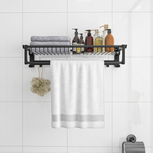 Wall Mounted Towel Shelf with Adjustable Towel Bar and Movable Hooks No Assembly Required W2B