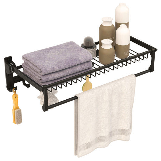 Wall Mounted Towel Shelf with Adjustable Towel Bar and Movable Hooks No Assembly Required W2B