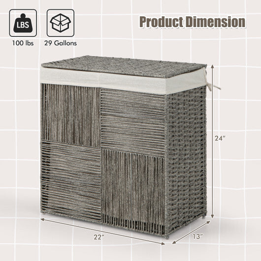 29 Gallons Laundry Hamper with Convenient Handles and Removable Liner Bag-Gray W2B