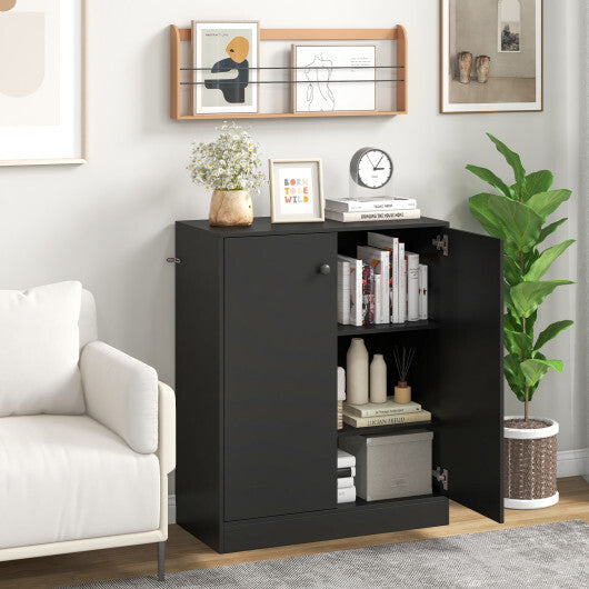 2-Door Modern Floor Storage Cabinet with 3-Tier Shelf-Brown W2B