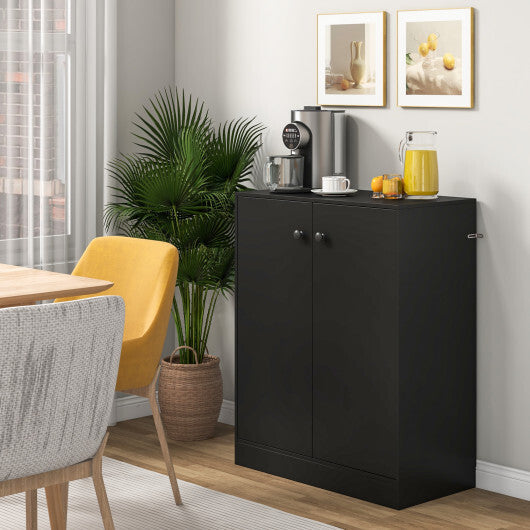 2-Door Modern Floor Storage Cabinet with 3-Tier Shelf-Brown W2B