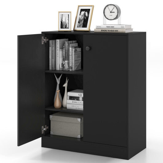 2-Door Modern Floor Storage Cabinet with 3-Tier Shelf-Brown W2B