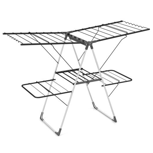 2-Tier Clothes Drying Rack with 33 Drying Rails and Height Adjustable Gullwings W2B