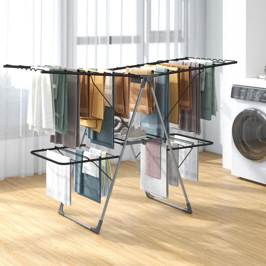 2-Tier Clothes Drying Rack with 33 Drying Rails and Height Adjustable Gullwings W2B