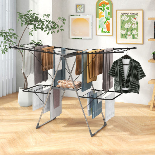 2-Tier Clothes Drying Rack with 33 Drying Rails and Height Adjustable Gullwings W2B