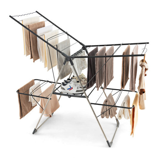 2-Tier Clothes Drying Rack with 33 Drying Rails and Height Adjustable Gullwings W2B