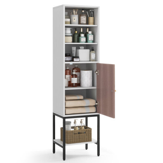 57 Inch Bathroom Tall Cabinet with 1 Door and 4 Shelves Narrow Storage Unit-Black W2B