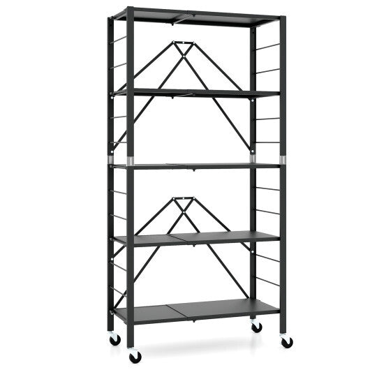 5-Tier Foldable Storage Shelf with Wheels-Black W2B
