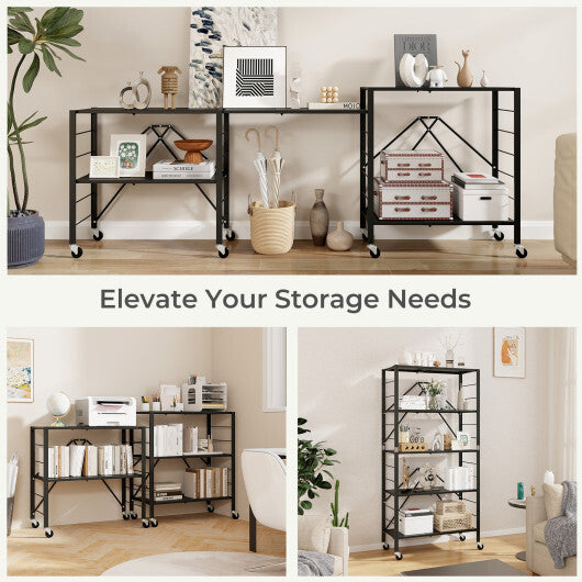 5-Tier Foldable Storage Shelf with Wheels-Black W2B