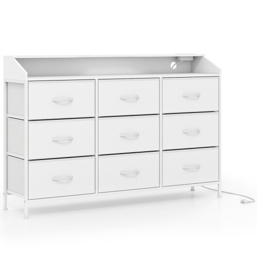 Storage Organizer with LED Lights and 9 Fabric Drawers for Bedroom-White W2B