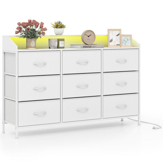 Storage Organizer with LED Lights and 9 Fabric Drawers for Bedroom-White W2B