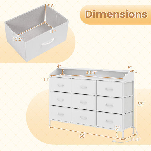 Storage Organizer with LED Lights and 9 Fabric Drawers for Bedroom-White W2B