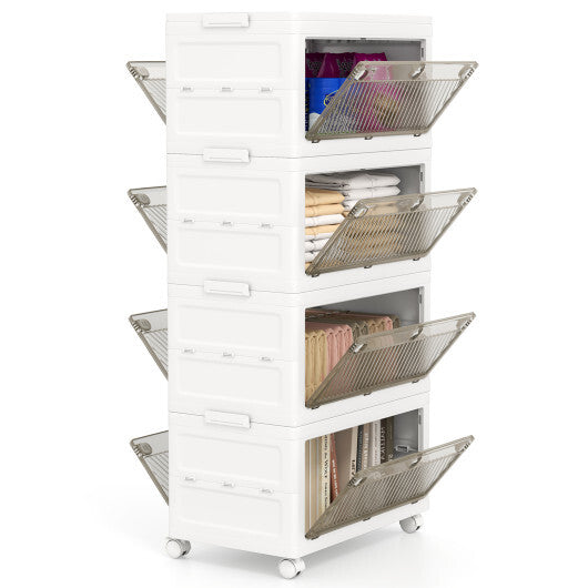 44 Gal 4-Pack Stackable Plastic Storage Bins with Lid for Bedroom Living Room-White W2B
