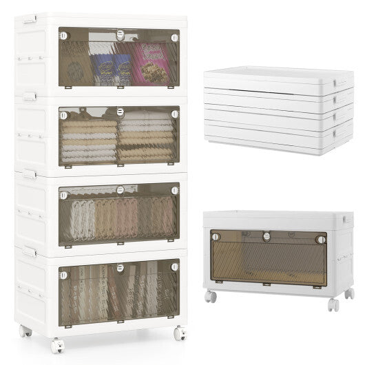 44 Gal 4-Pack Stackable Plastic Storage Bins with Lid for Bedroom Living Room-White W2B