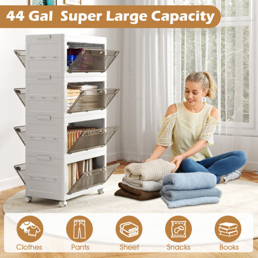 44 Gal 4-Pack Stackable Plastic Storage Bins with Lid for Bedroom Living Room-White W2B