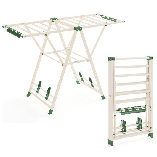 Clothes Drying Rack with Height Adjustable Wings-Beige