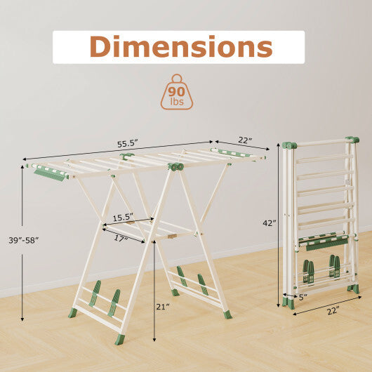 Clothes Drying Rack with Height Adjustable Wings-Beige