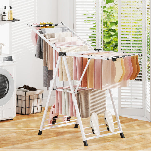 Clothes Drying Rack with Height Adjustable Wings-Beige