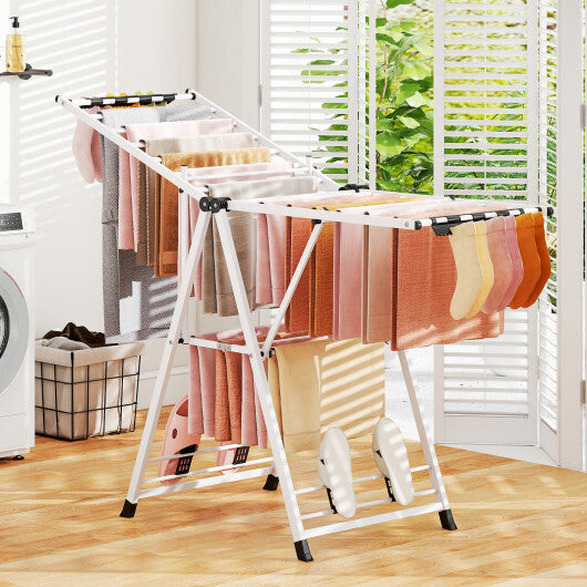 64 Inches Clothes Drying Rack with Height Adjustable Wings-Beige