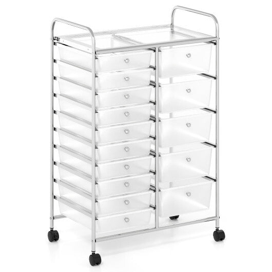 Rolling Storage Cart 15-Drawer Trolley with Chrome Plated Metal Frame-Black