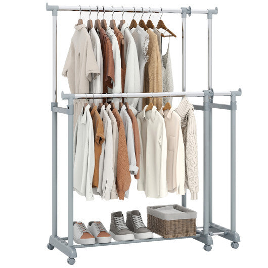Double Rod Clothes Rack Heavy-Duty Metal Garment Rack