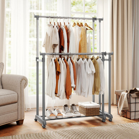 Double Rod Clothes Rack Heavy-Duty Metal Garment Rack