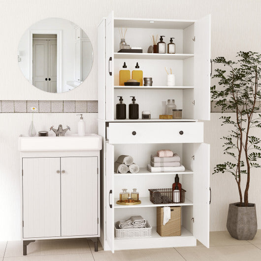 72 Inch Tall Modern Farmhouse Cupboard Cabinet with 4 Barn Doors-White