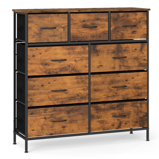 9-Drawer Fabric Dresser with Wooden Top for Bedroom-Rustic Brown W2B