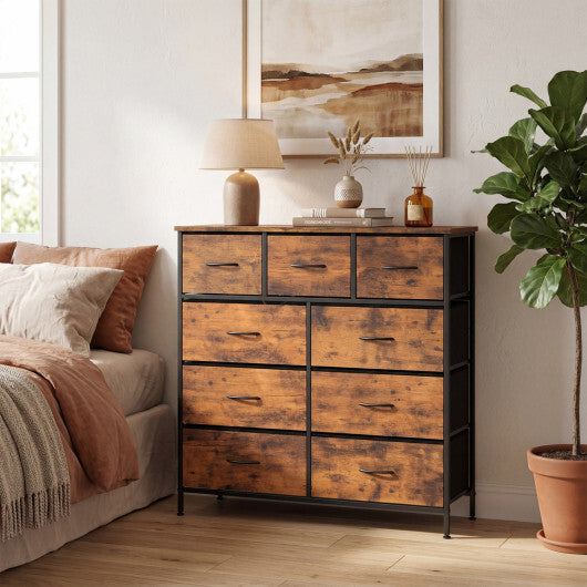 9-Drawer Fabric Dresser with Wooden Top for Bedroom-Rustic Brown W2B