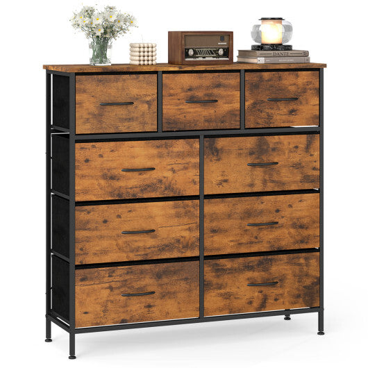 9-Drawer Fabric Dresser with Wooden Top for Bedroom-Rustic Brown W2B