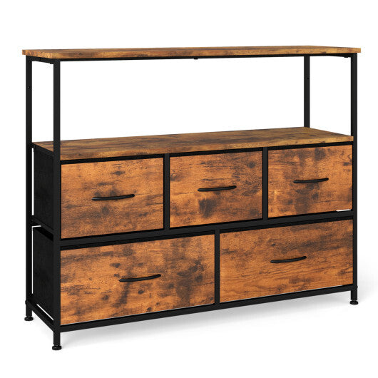 TV Stand Dresser for 45 Inch TV 5 Fabric Drawer Entertainment Center-Brown W2B
