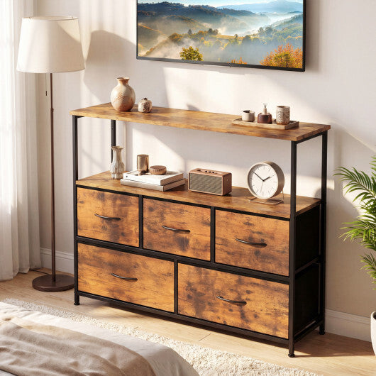 TV Stand Dresser for 45 Inch TV 5 Fabric Drawer Entertainment Center-Brown W2B